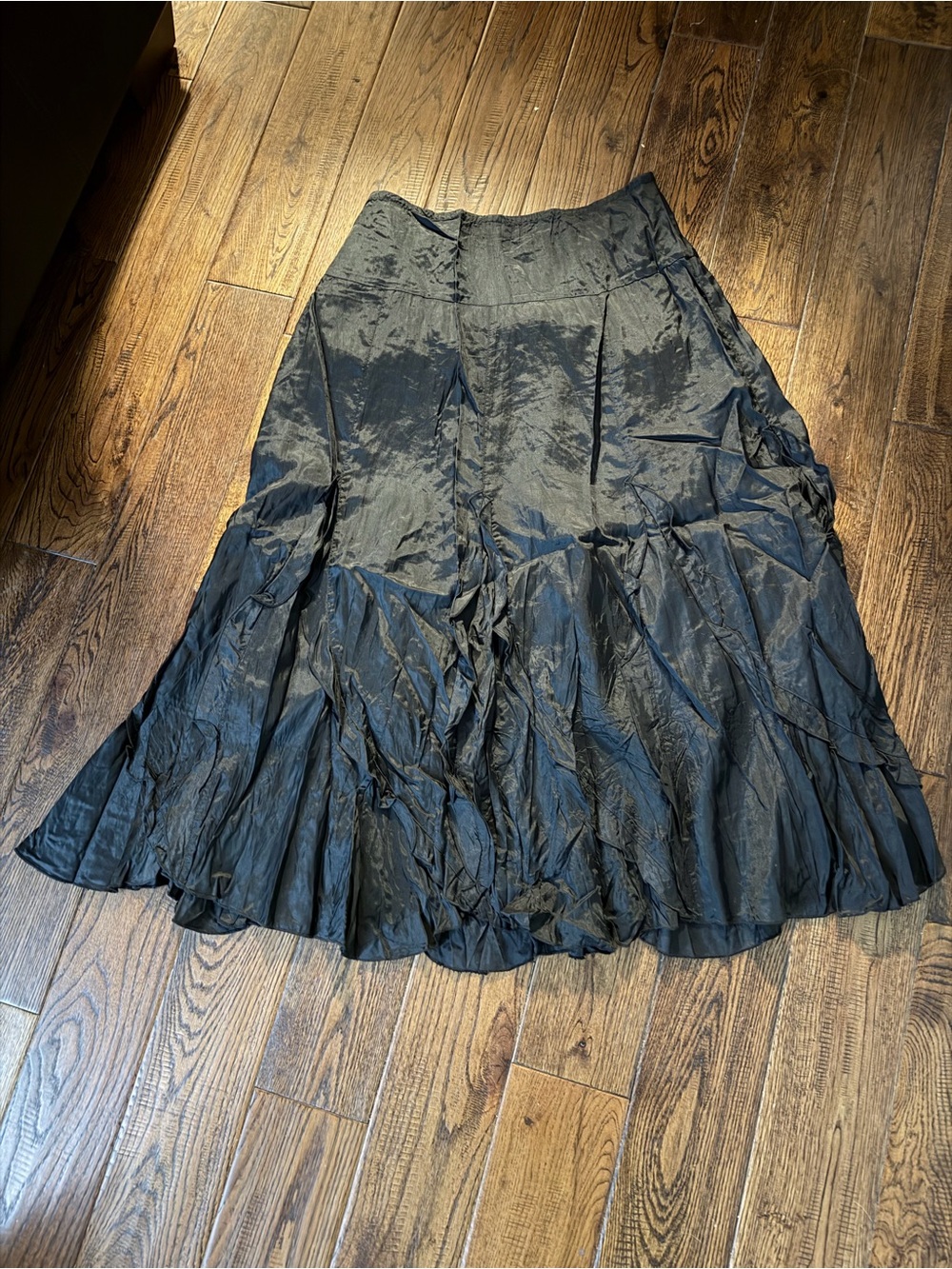 KAREN KANE Black Crinkled Tiered Midi Skirt Size S